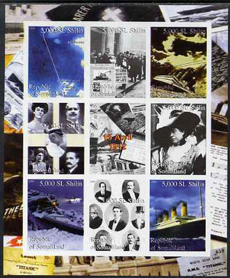Somaliland 2000 Titanic imperf sheetlet containing set of 8 values plus label unmounted mint