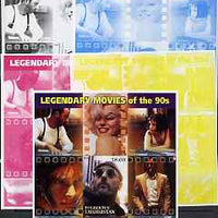 Tadjikistan 2002 Legendary Movies of the '90's - Leon, large sheetlet containing 1 value (also shows Marilyn Monroe) - the set of 5 imperf progressive proofs comprising the 4 individual colours plus all 4-colour composite, unmounted mint