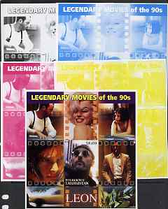 Tadjikistan 2002 Legendary Movies of the '90's - Leon, large sheetlet containing 1 value (also shows Marilyn Monroe) - the set of 5 imperf progressive proofs comprising the 4 individual colours plus all 4-colour composite, unmounted mint