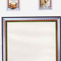 Lesotho 1982 Birth of Prince William imperf proof of m/sheet border plus imperf proofs of 60s stamp and label, all mounted in special House of Questa proof folder, as SG 521a