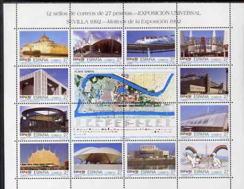 Spain 1992 Expo 92 perf sheetlet containing 12 x 27p values plus 4 labels unmounted mint SG 3160a