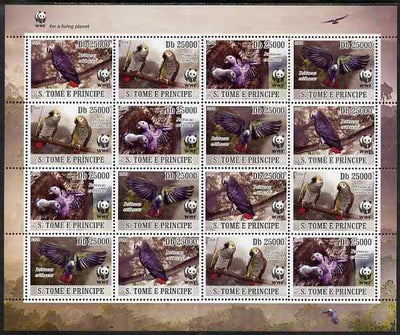 St Thomas & Prince Islands 2009 WWF - Parrots perf sheetlet containing 16 values (4 se-tenant blocks of 4) unmounted mint