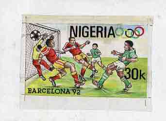 Nigeria 1992 Barcelona Olympic Games (2nd issue) - original hand-painted artwork for 30k value (Football) by Godrick N Osuji on card 7