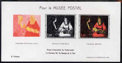 France 1966 French Art - The New Born Child by de La Tour imperf sheetlet containing 3 stages of production specially issued for the Postal Museum, as SG 1711