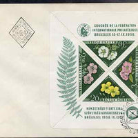 Hungary 1958 International Philatelic Federation Congress - Flowers perf m/sheet containing 4 triangulars on plain cover with first day cancel SG MS 1533a
