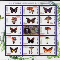 Rwanda 2009 Butterflies & Fungi imperf sheetlet containing 14 values plus label showing Baden Powell, unmounted mint