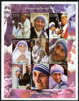 St Thomas & Prince Islands 2004 History of the 21st Century - Mother Teresa imperf sheetlet containing 9 values unmounted mint. Note this item is privately produced and is offered purely on its thematic appeal