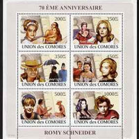 Comoro Islands 2008 70th Birth Anniversary of Romy Schneider (actress) perf sheetlet containing 6 values unmounted mint
