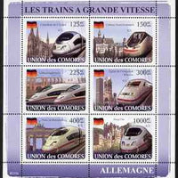 Comoro Islands 2008 High Speed Trains of Germany perf sheetlet containing 6 values unmounted mint Michel 1869-74