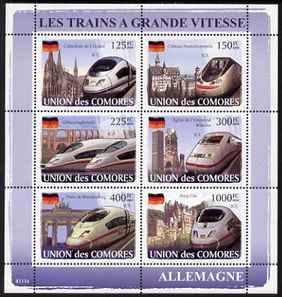 Comoro Islands 2008 High Speed Trains of Germany perf sheetlet containing 6 values unmounted mint Michel 1869-74