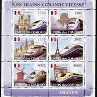 Comoro Islands 2008 High Speed Trains of France perf sheetlet containing 6 values unmounted mint Michel 1875-80