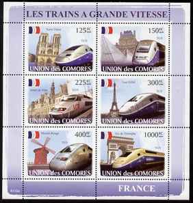 Comoro Islands 2008 High Speed Trains of France perf sheetlet containing 6 values unmounted mint Michel 1875-80