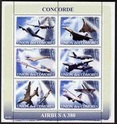 Comoro Islands 2008 Concorde & Airbus perf sheetlet containing 6 values unmounted mint Michel 1925-30