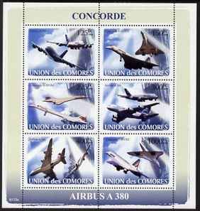 Comoro Islands 2008 Concorde & Airbus perf sheetlet containing 6 values unmounted mint Michel 1925-30