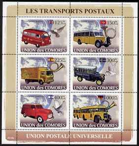 Comoro Islands 2008 Postal Vehicles perf sheetlet containing 6 values unmounted mint Michel 1813-18