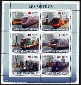 Comoro Islands 2008 Metro Trains perf sheetlet containing 6 values unmounted mint Michel 1862-67