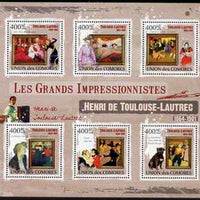 Comoro Islands 2009 Impressionists - Toulouse Lautrec perf sheetlet containing 6 values unmounted mint
