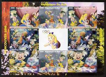 Mali 2010 Alice in Wonderland with Olympic Rings, imperf sheetlet containg 4 values x 2 plus label, unmounted mint. Note this item is privately produced and is offered purely on its thematic appeal