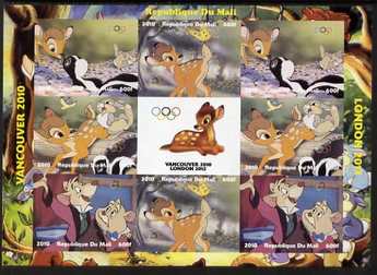 Mali 2010 Bambi with Olympic Rings, imperf sheetlet containg 4 values x 2 plus label, unmounted mint. Note this item is privately produced and is offered purely on its thematic appeal