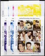 Turkmenistan 1998 Leading Personalities of the 20th Century (Elvis Presley) sheetlet containing complete set of 9 values - the set of 7 imperf progressive proofs comprising the 4 individual colours plus 2, 3 and all 4-colour composites