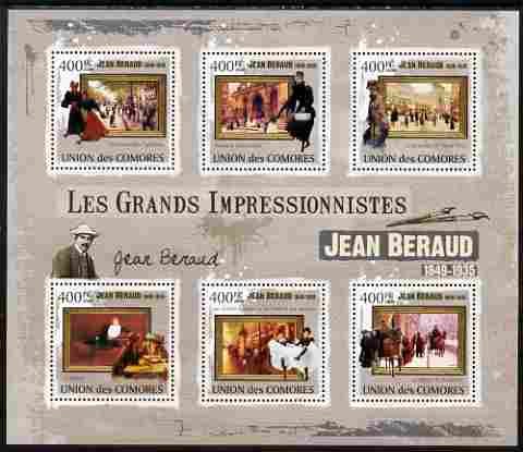 Comoro Islands 2009 The Impressionists - Jean Beraud perf sheetlet containing 6 values unmounted mint
