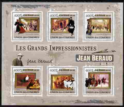Comoro Islands 2009 The Impressionists - Jean Beraud perf sheetlet containing 6 values unmounted mint