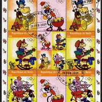 Benin 2009 Beijing Olympics #4 - Disney Characters (Music) perf sheetlet containing 8 values plus label fine cto used