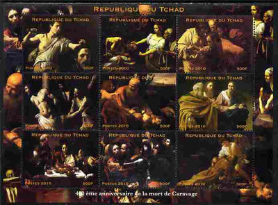 Chad 2010 Paintings by Caravaggio perf sheetlet containing 9 values unmounted mint. Note this item is privately produced and is offered purely on its thematic appeal