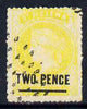 St Helena Forgery 2d on 6d yellow by Spiro Brothers (West type 1) 'used' single. (Please note: we have a modest stock of this item so the one you receive may not be identical to the one scanned)