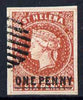 St Helena Forgery 1d on 6d red-brown by ??? (West type 8, identified by additional frame line) 'used' single. (Please note: we have a modest stock of this item so the one you receive may not be identical to the one scanned)