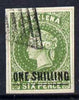 St Helena Forgery 1s on 6d green by ??? (West type 8, identified by additional frame line) 'used' single. (Please note: we have a modest stock of this item so the one you receive may not be identical to the one scanned)