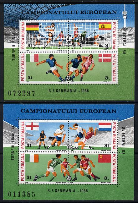 Rumania 1988 Football European Championship set of 8 contained within 2 m/sheets, Mi BL 241-42