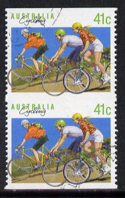 Australia 1989-94 Cycling 41c very fine used vert pair with horiz perfs omitted, SG 1180var