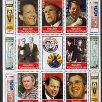 Turkmenistan 2000 George W Bush - Campaign 2000 perf sheetlet containing 8 values plus label unmounted mint. Note this item is privately produced and is offered purely on its thematic appeal