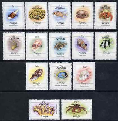 Tonga 1984-85 Marine Life self-adhesive set to 2p overprinted OFFICIAL (15 values) unmounted mint, SG O220-234