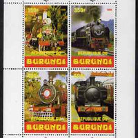 Burundi 1999 Steam Locos perf sheetlet containing 4 values unmounted mint