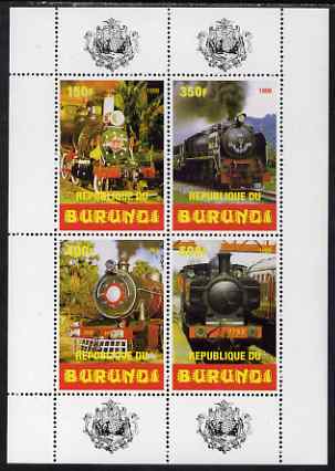 Burundi 1999 Steam Locos perf sheetlet containing 4 values unmounted mint