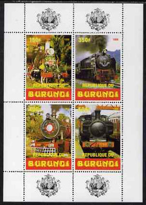 Burundi 1999 Steam Locos perf sheetlet containing 4 values unmounted mint