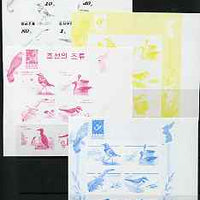 North Korea 2001 Birds sheetlet containing 6 values - set of 4 imperf progressive proofs comprising the 4 individual colours (magenta, yellow, blue & black) unmounted mint as SG N4137-42