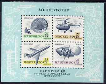 Hungary 1967 'Aerofila '67' Airmail Stamp Exhibition #2 perf m/sheet (Parachute, Helicopter, Airliner & Lunar 12 ) unmounted mint, SG MS 2272
