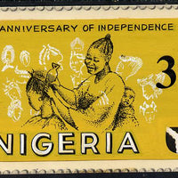 Nigeria 1962 Second Anniversary of Independence - original hand-painted artwork for 3d value (Women's Hairdressing) by unknown artist on card 6.5" x 4"
