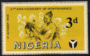 Nigeria 1962 Second Anniversary of Independence - original hand-painted artwork for 3d value (Women's Hairdressing) by unknown artist on card 6.5" x 4"