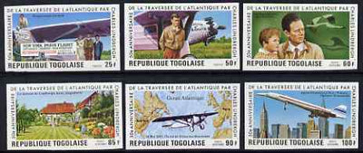 Togo 1977 50th Anniversary of Lindbergh's Transatlantic Flight imperf set of 6 from limited printing, unmounted mint as SG 1207-12