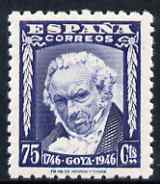 Spain 1946 Birth Bicentenary of Goya 75c deep blue shade unmounted mint SG 1075a