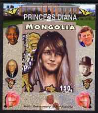 Mongolia 2007 Tenth Death Anniversary of Princess Diana 150f imperf m/sheet #05 unmounted mint (Churchill, Kennedy, Mandela, Roosevelt & Butterflies in background)