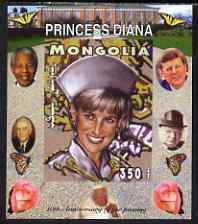 Mongolia 2007 Tenth Death Anniversary of Princess Diana 350f imperf m/sheet #13 unmounted mint (Churchill, Kennedy, Mandela, Roosevelt & Butterflies in background)