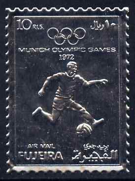 Fujeira 1972 Munich Olympic Games perf 10r Football embossed in silver foil unmounted mint as Mi 1403A