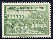 Cinderella - United States 1940 undenominated perforated label in green inscribed American Olympic Committee showing athletes racing, issued to raise funds to help send athletes to the Summer Games in Helsinki and the Winter Games……Details Below