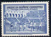 Cinderella - United States 1940 undenominated perforated label in blue inscribed American Olympic Committee showing athletes racing, issued to raise funds to help send athletes to the Summer Games in Helsinki and the Winter Games ……Details Below