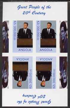 Angola 1999 Great People of the 20th Century - John Kennedy imperf sheetlet of 4 (2 tete-beche pairs) unmounted mint. Note this item is privately produced and is offered purely on its thematic appeal